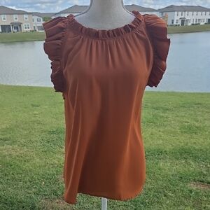 Workshop Republic Clothing Terracotta Ruffle Blouse
